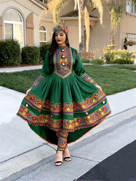 High Neck Green High Low Design Dress Afghan Clothes Afghan Dresses