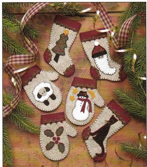Wool Applique Pattern And Kit Christmas Woolens Christmas Ornaments Redwork Wool Applique