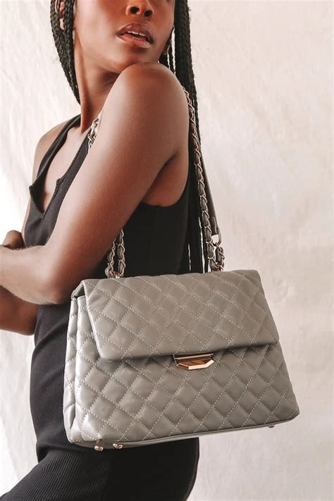 Chic Grey Vegan Leather Bag Quilted Crossbody Faux Leather Lulus