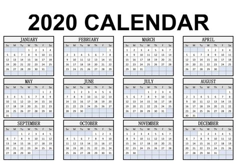 Print Yearly Calendar 2020 Free Calendar Printables Free Templates