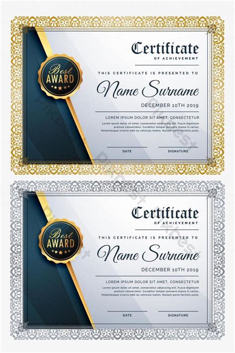 Blue And Gold Elegant Certificate Of Achievement Template Ai Free