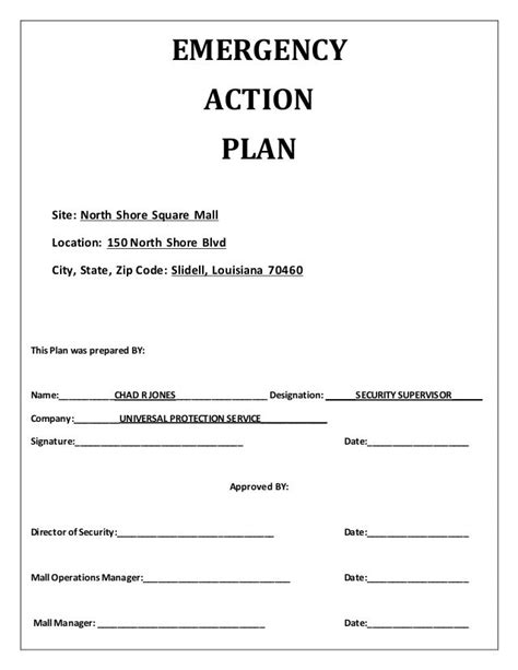 Printable Emergency Action Plan Template