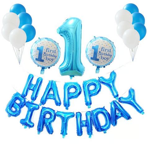 Happy First Birthday Balloons Set 1 Year Old Baby Boy Girl Birthday