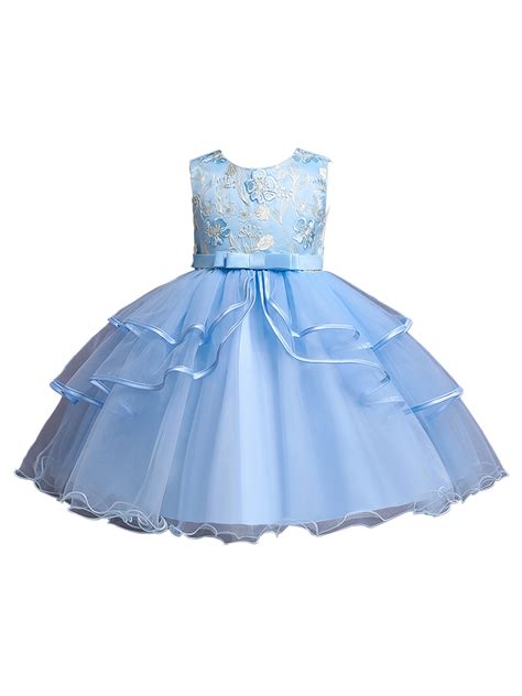 Girls Flower Embroidered Sleeveless Princess Dress Kid Elegant Tulle