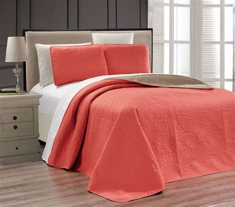 Embossed Coral Medallion Reversible Bedspreadquilt Set Coral Bedding