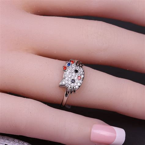 high quality zircon silver ring cute hello kitty cat wedding party crystal rings for women girls