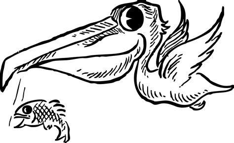 Free Retro Clipart Illustration Of A White Pelican Catching Fish