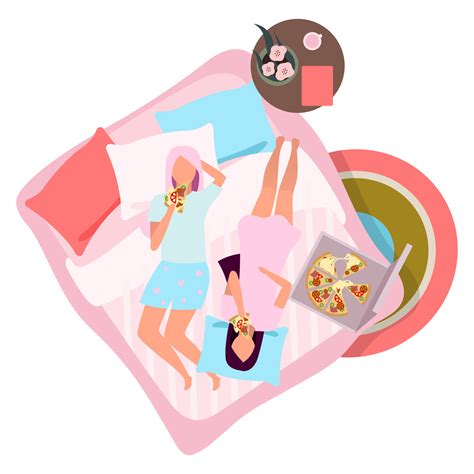 Girlfriends Eating Pizza Flat Vector Illustration Female Best Friends