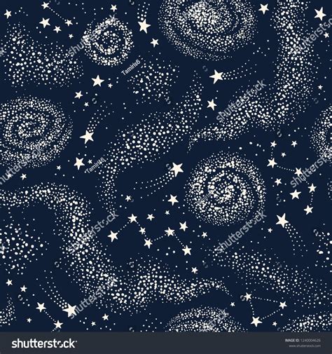 Vector Galaxy Seamless Pattern With Nebula Constellations And Stars
