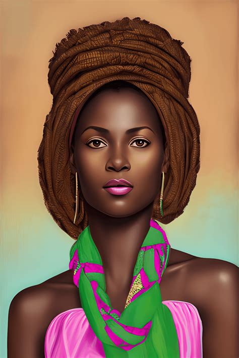 Beautiful Subtle Nubian Princess Headshot In Pink And Green Scarf · Creative Fabrica
