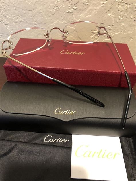 Cartier C Decor Vintage Optical Rimless Platinum Unisex Eyeglasses Mer