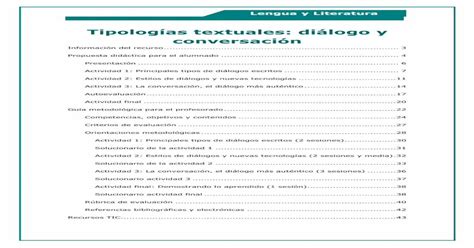 Tipologías Textuales Diálogo Y Conversación Educalabrecursostic