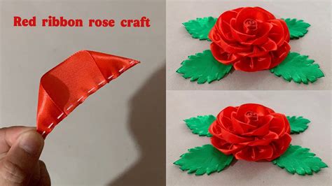 diy satin ribbon rose flowers diy how to make red ribbon rose red ribbon rose craft youtube