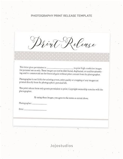 Photography Print Release Form Template Photography Template