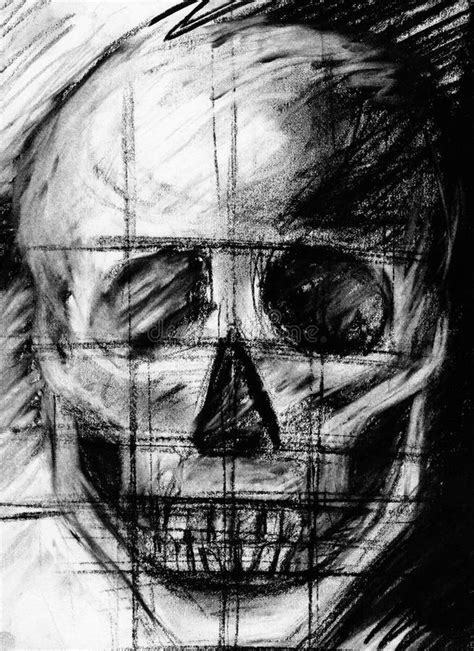 Human Skull Wearing Headphones Drawing Stock Illustration