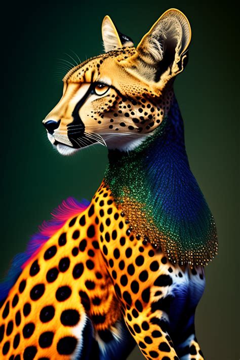 Lexica A Colored Cheetah With A Full Body Covered In Peacock Feathers With A Peacock Head