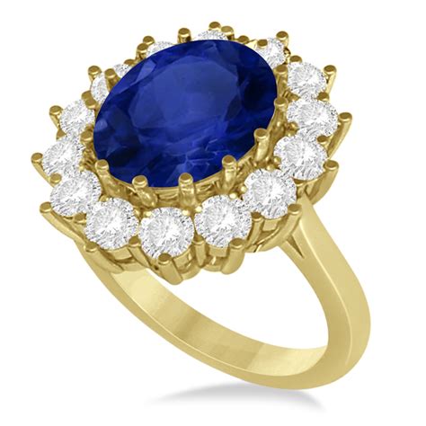Oval Blue Sapphire Diamond Accented Ring 14k Yellow Gold 5 40ct AD1468