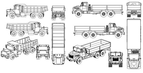 Transportation Trucks All Sided Elevation Block Cad Drawing Details Dwg