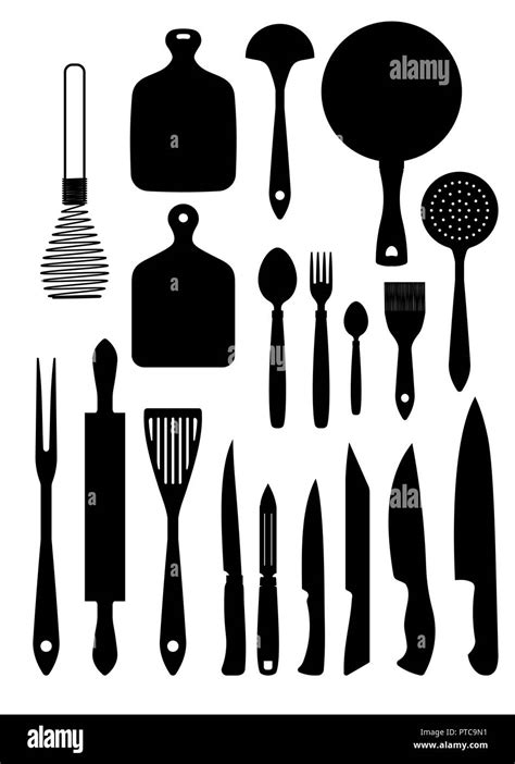 Big Set Of Silhouettes Of Kitchenware Kitchen Vector Icons