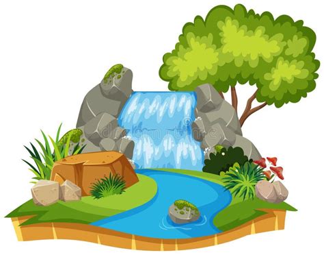 An Isolated Waterfall On White Background Stock Vector Illustration
