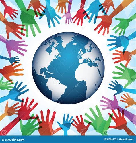 Colorful Hands Around The World Stock Vector Illustration Of Group