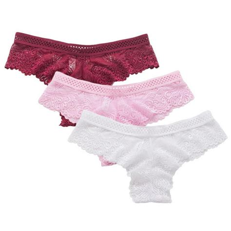 3 Pack Womens Lace Thongs Low Rise Hallow Out Underwear Lace Panties T