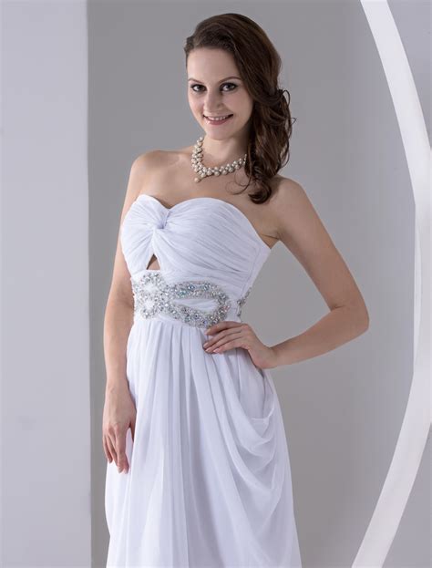 White Prom Dress Rhinestone Strapless Backless Dress