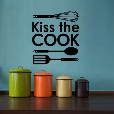 Cuisine Sticker Kitchen Wall Decal Quote Kiss The Cook Wall Stickers