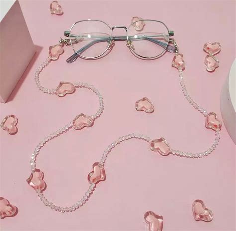 granny chain clear glasses fashion heart shaped glasses chain necklace beaded necklace
