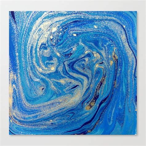 Buy Blue And Gold Glitter Painting Canvas Print By Newburydesigns
