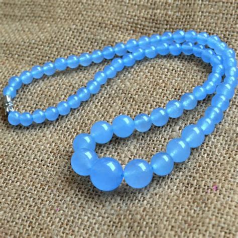 Natural 6 14mm Blue Jade Round Gemstone Beads Necklace 18 Aaa