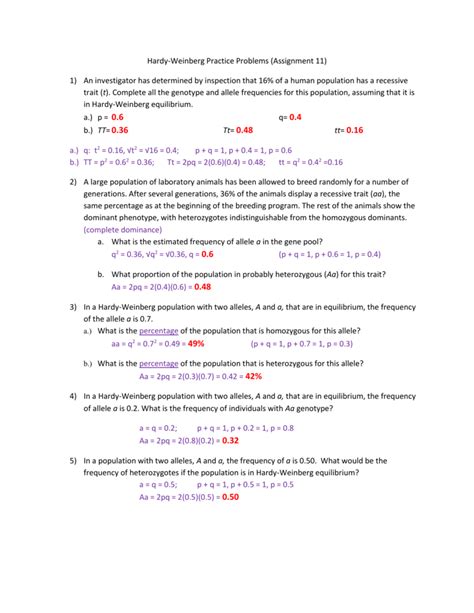 Follow up with other practice problems using human hardy weinberg problem set. Hardy Weinberg Problem Set Answer Key Biology Corner + My PDF Collection 2021