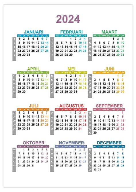 Kalender 2024 Met Weeknummers