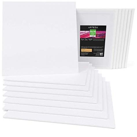 Arteza White Blank 100 Cotton Square Canvas Panels Boards