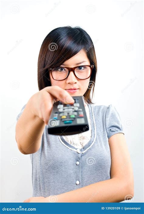 Woman Holding Remote Control Stock Image Image Of Asian Activity
