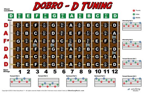 Buy Dobro Open D Tuning Resonator Guitar Fretboard Note And Rolls Chart