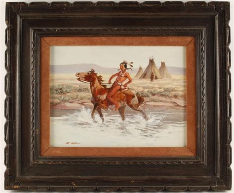 Original Oil Painting Depicting Indian Brave By Shep Chadhorn 15 12