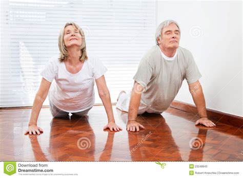 Senior People Doing Yoga Exercise Stock Image Image Of Partnership