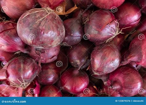 Fresh Red Onion Stand At A Street Organic Food Market Stock Photo