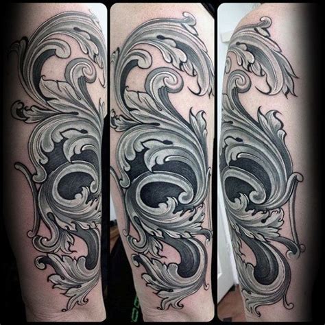 Ornate Filigree Mens White And Black Ink Tattoo Designs Xoil Tattoos