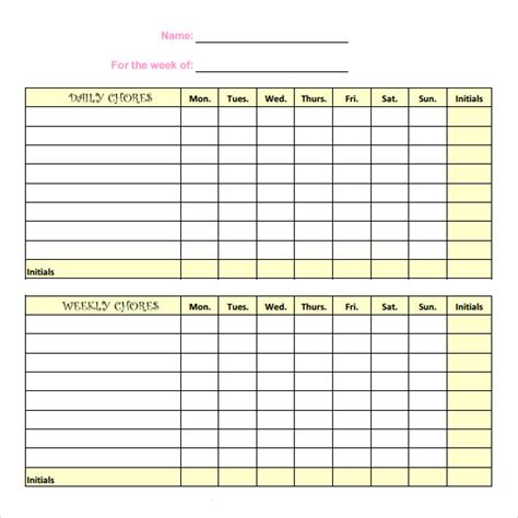 Free 8 Sample Kids Chore Chart Templates In Pdf Ms Word