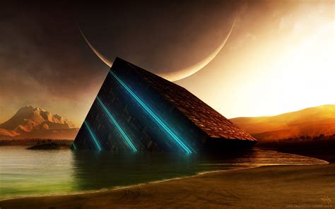 Sunset Abstract Moon Science Fiction Digital Art Water Crescent