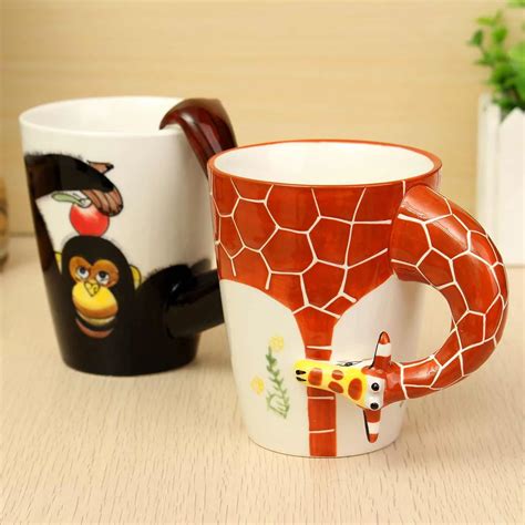 Ykpuii 400ml Ceramic Hand Painted Animal Mug Cartoon Monkey Giraffe