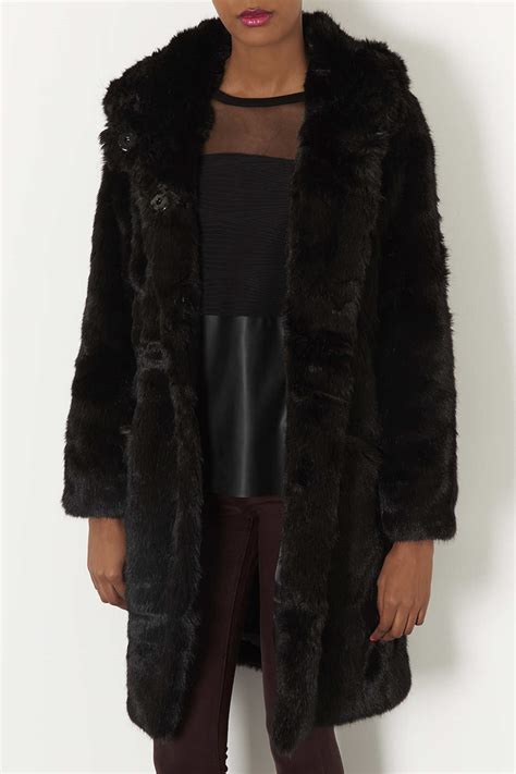 Topshop Oversized Faux Fur Hooded Coat In Black Lyst