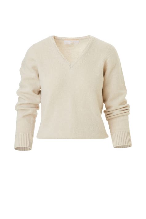 3d Merino V Neck Sweater Pearl White Amiamalia Luxury Knitwear