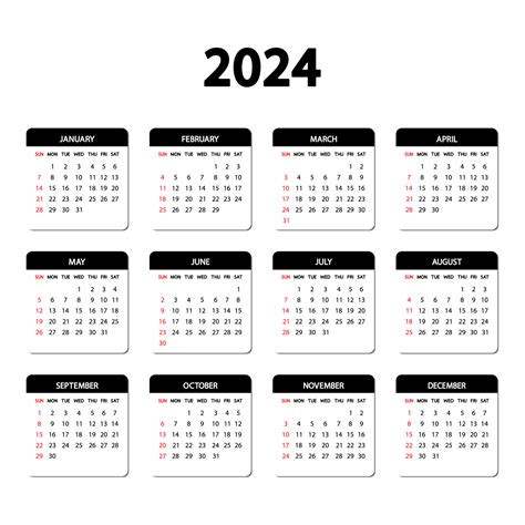 Calendar 2024 Year The Week Starts Sunday Annual English Calendar