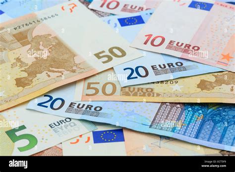 Euros In Different Denominations Of Euro Notes From The European Union