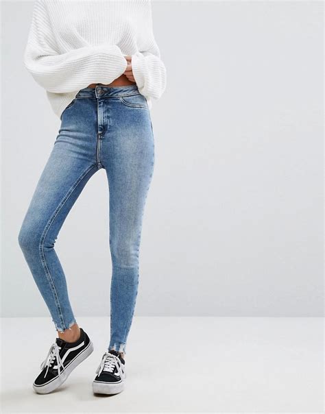 New Look Skinny Frayed Jeans Blue Modesens