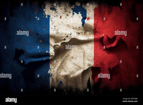 Flag of France or the Tricolour background with a distressed vintage