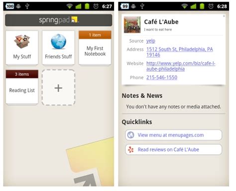 Springpad Notepad App For Android Adds Widgets Better Integration With